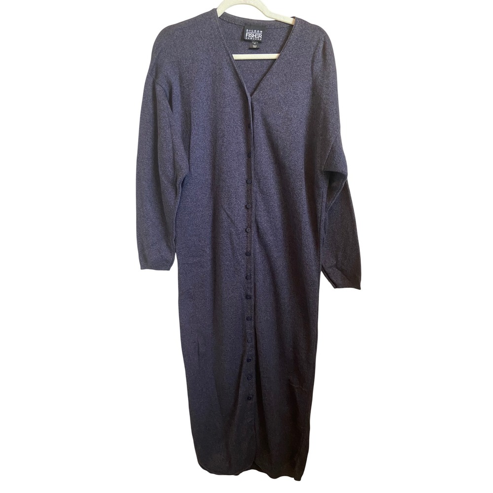Eileen Fisher Gray Cotton Button Front Duster Cardigan Sweater XL